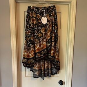 NWT! Black and Brown A-Line Midi Skirt Asymmetrical High-Low